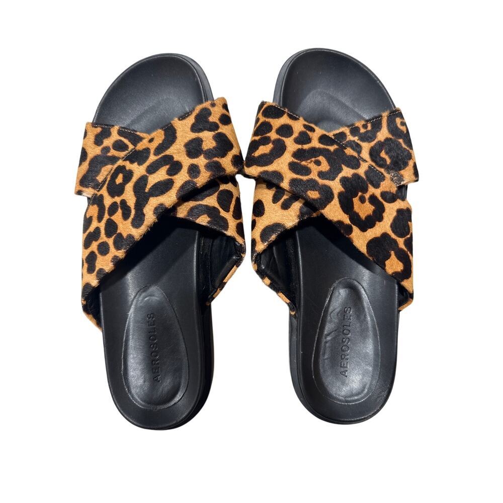 Aerosoles “Lina” Leopard Print Calf Hair Slides size 8.5 women's